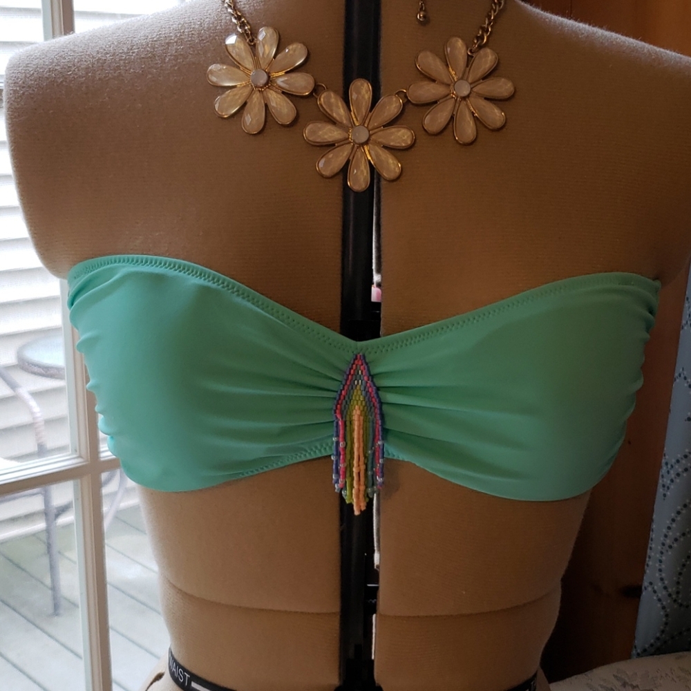 Turquoise bikini top with colorful beads